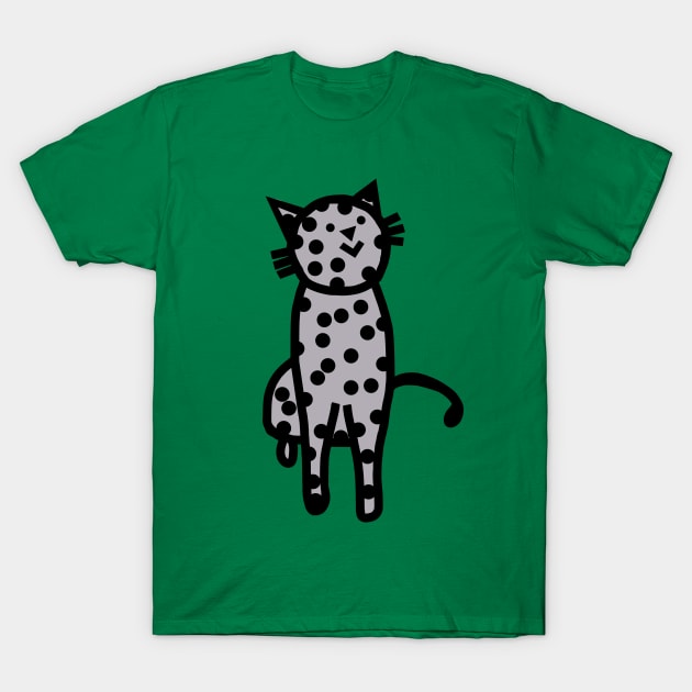 Gray Black Spotty Cat T-Shirt by ellenhenryart